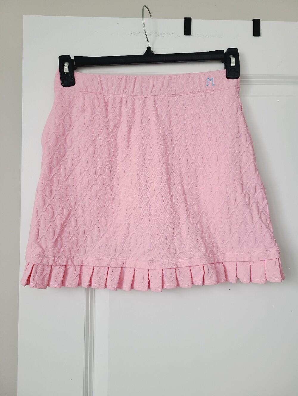 J.Mclaughlin Pink Geometric Jacquard Textured Pleared Hem Tennis Skort